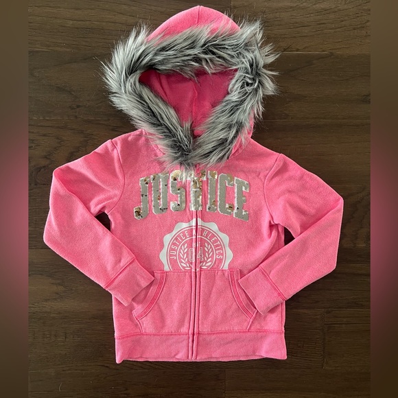 Kids Justice Active Zip Up Sweater with Fuzzy Hood - Picture 2 of 8